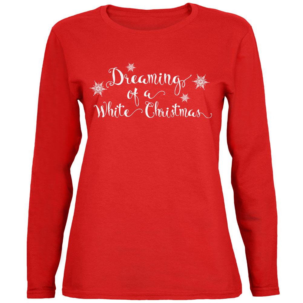 Dreaming of a White Christmas Womens Long Sleeve T Shirt Women's Long Sleeves Old Glory 2XL Red 