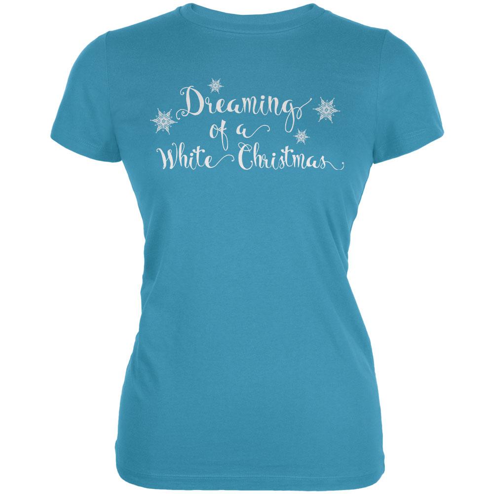 Dreaming of a White Christmas Juniors Soft T Shirt Juniors T-Shirts Old Glory LG Aqua 