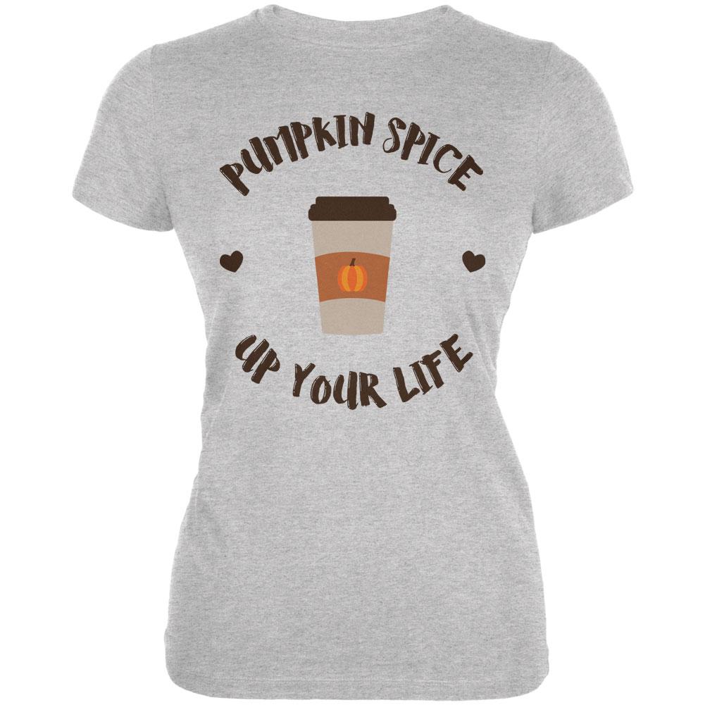 Halloween Pumpkin Spice Up Your Life Juniors Soft T Shirt Juniors T-Shirts Old Glory 2XL Heather Grey 