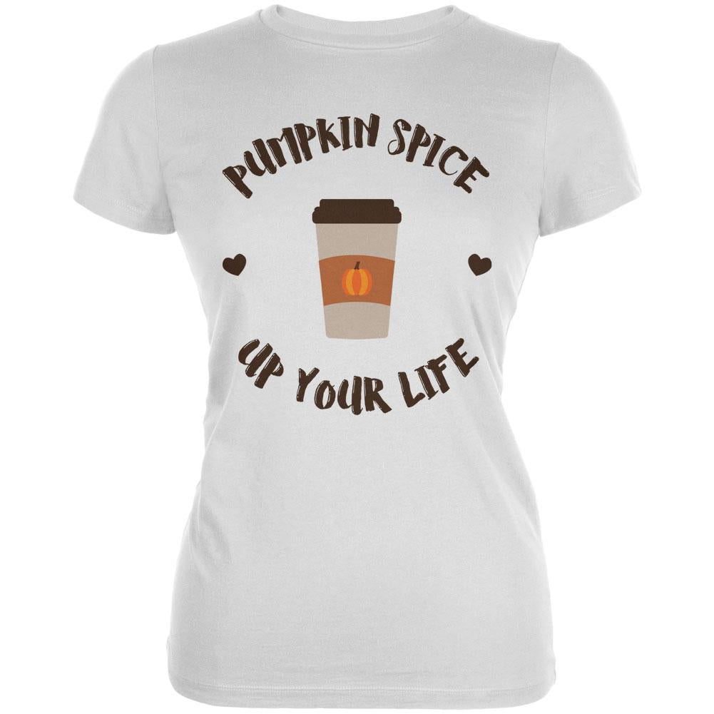 Halloween Pumpkin Spice Up Your Life Juniors Soft T Shirt Juniors T-Shirts Old Glory 2XL White 