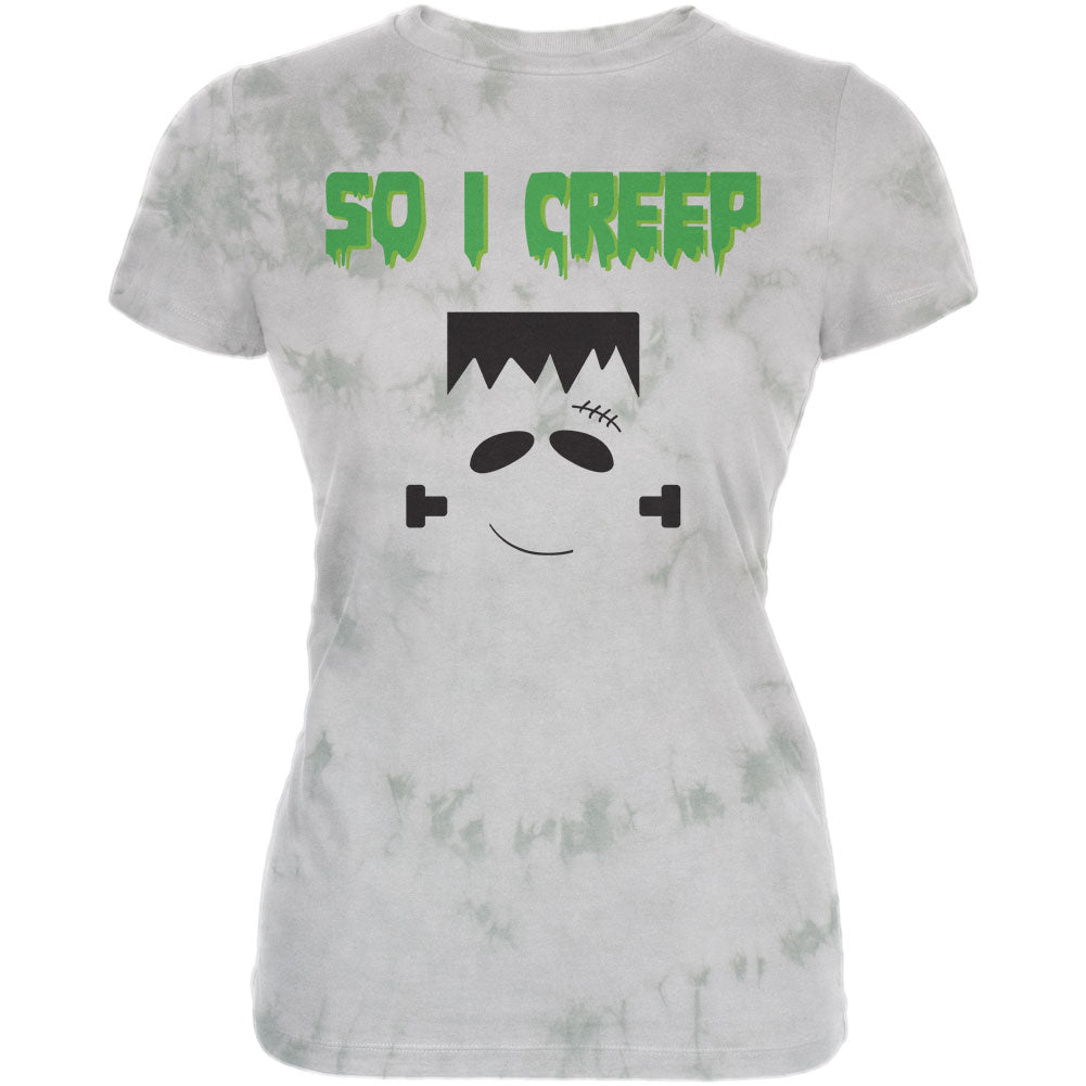 Halloween So I Creep Frankenstein Premium Juniors Soft T Shirt Juniors T-Shirts Old Glory 2XL Soft Green Triblend 