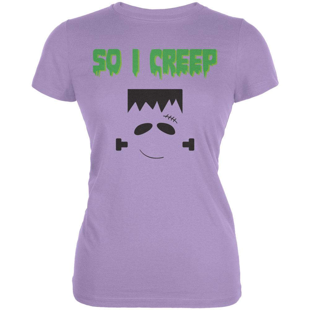 Halloween So I Creep Frankenstein Juniors Soft T Shirt Juniors T-Shirts Old Glory LG Blue 