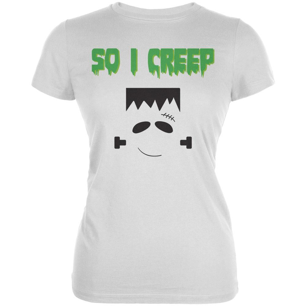 Halloween So I Creep Frankenstein Juniors Soft T Shirt Juniors T-Shirts Old Glory 2XL White 