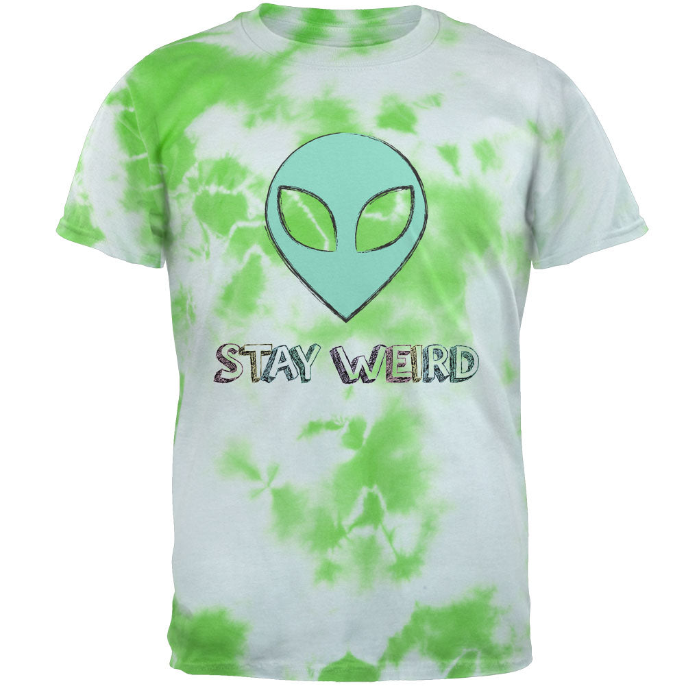 Stay Weird Alien Mens T Shirt Men's T-Shirts Old Glory 2XL Lightning Green Tie Dye 