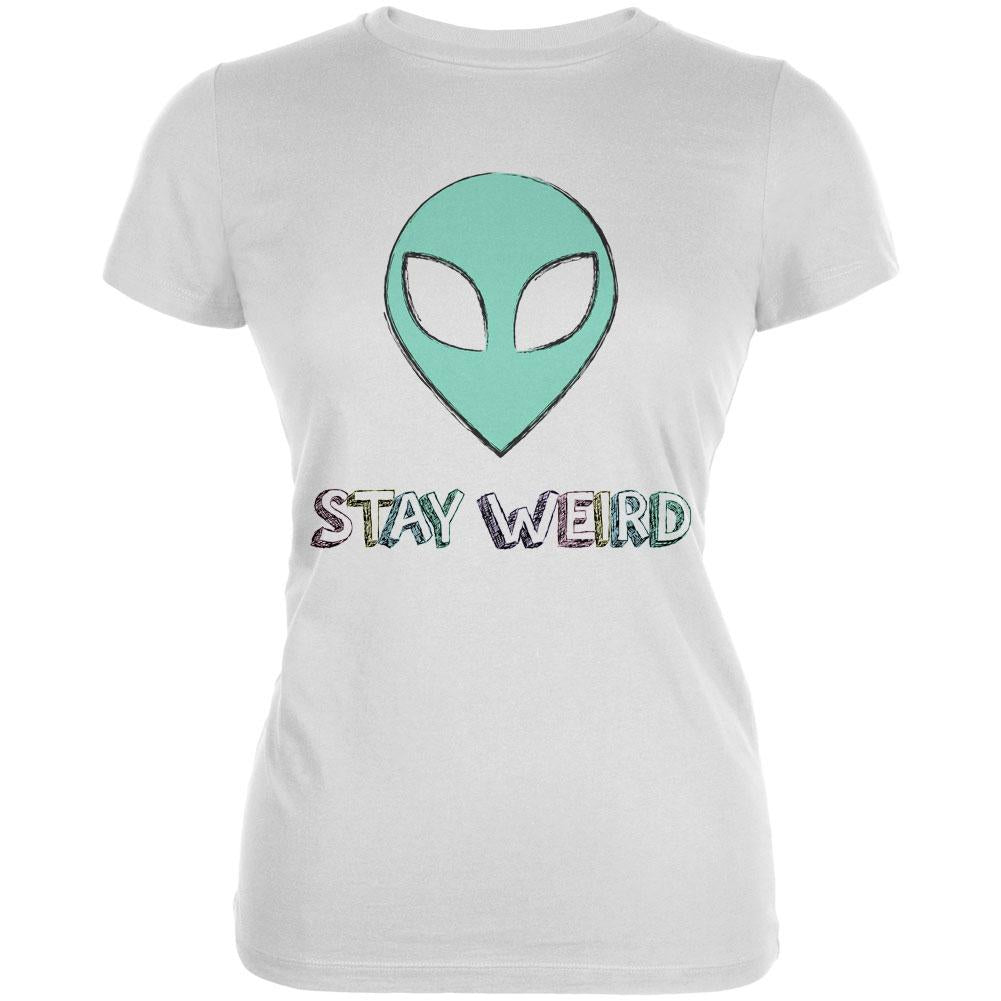 Stay Weird Alien Juniors Soft T Shirt Juniors T-Shirts Old Glory 2XL White 