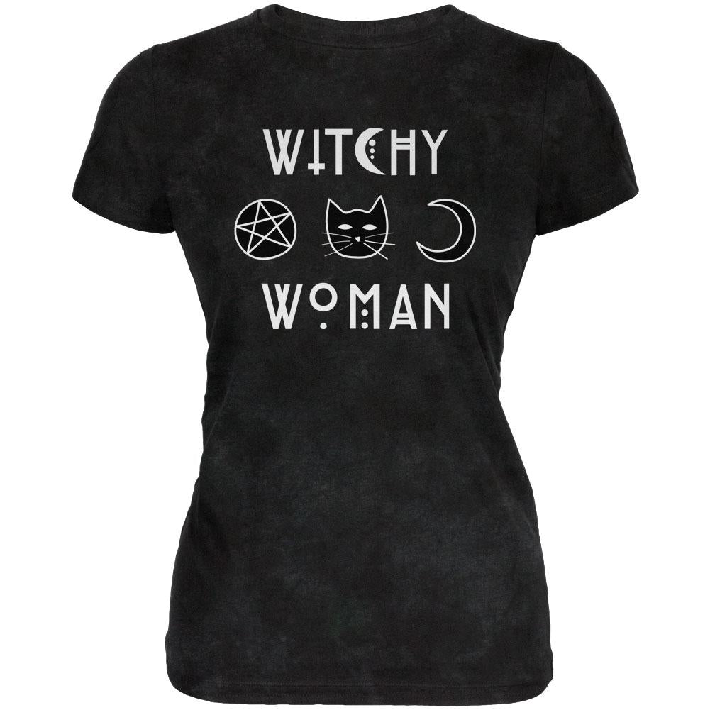 Witchy Woman Cat Star Moon Juniors Premium Soft T Shirt Juniors T-Shirts Old Glory 2XL Black 