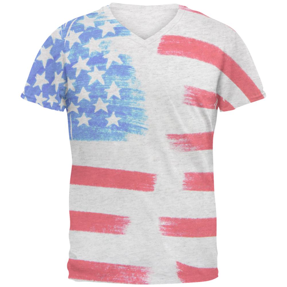 4th of July Color Me American Mens Soft V-Neck T Shirt Men's T-Shirts Old Glory 2XL White 