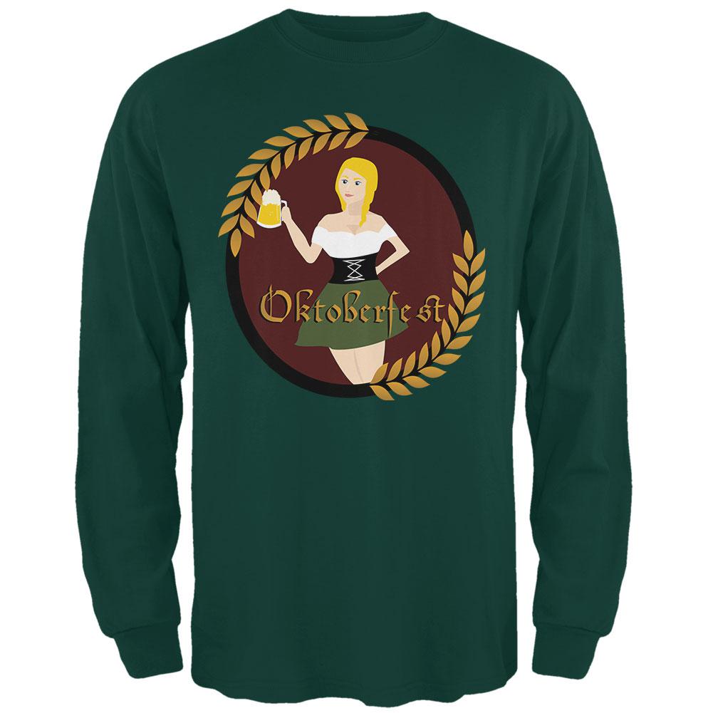 Oktoberfest German Beer Wench Maiden Mens Long Sleeve T Shirt Men's Long Sleeves Old Glory 2XL Forest Green 