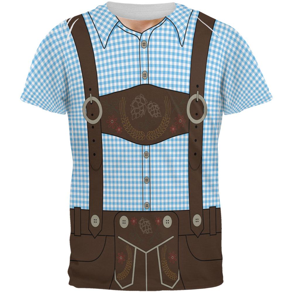 Oktoberfest Lederhosen Costume German Brown Suspenders All Over Mens T Shirt Men's T-Shirts Old Glory SM Blue 