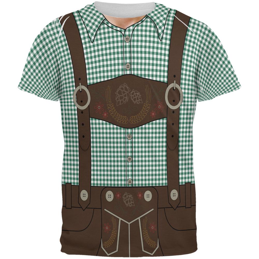 Oktoberfest Lederhosen Costume German Brown Suspenders All Over Mens T Shirt Men's T-Shirts Old Glory SM Green 