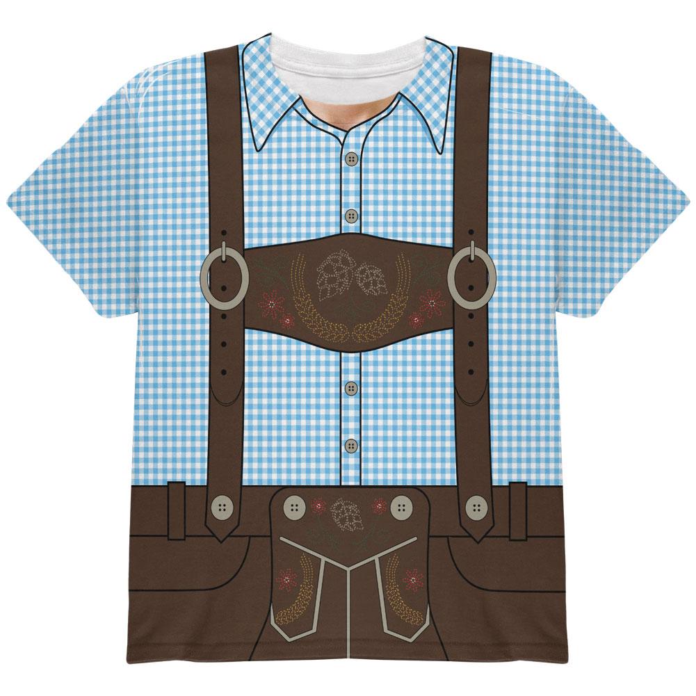 Oktoberfest Lederhosen Costume German Brown Suspenders All Over Youth T Shirt Youth T-Shirts Old Glory LG Blue 