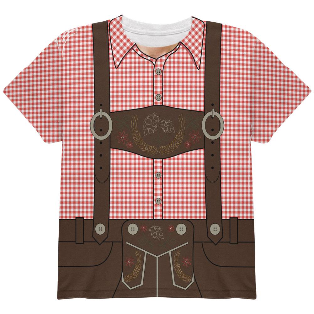 Oktoberfest Lederhosen Costume German Brown Suspenders All Over Youth T Shirt Youth T-Shirts Old Glory LG Red 