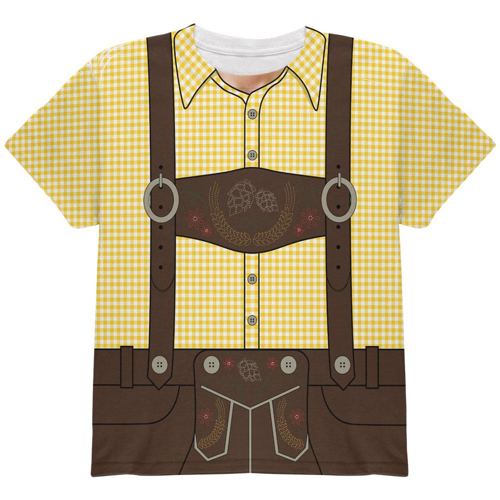 Oktoberfest Lederhosen Costume German Brown Suspenders All Over Youth T Shirt Youth T-Shirts Old Glory LG Yellow 