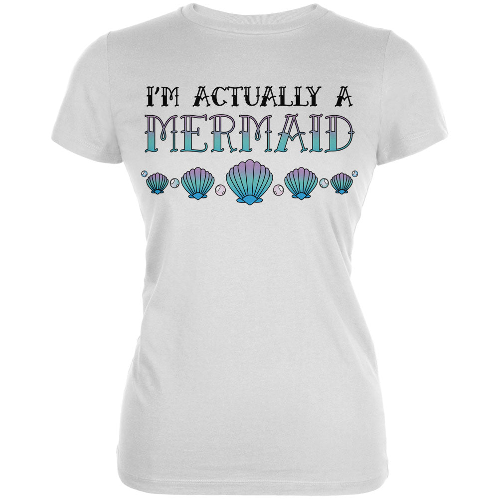 Halloween I'm Actually a Mermaid Juniors Soft T Shirt Juniors T-Shirts Old Glory 2XL White 