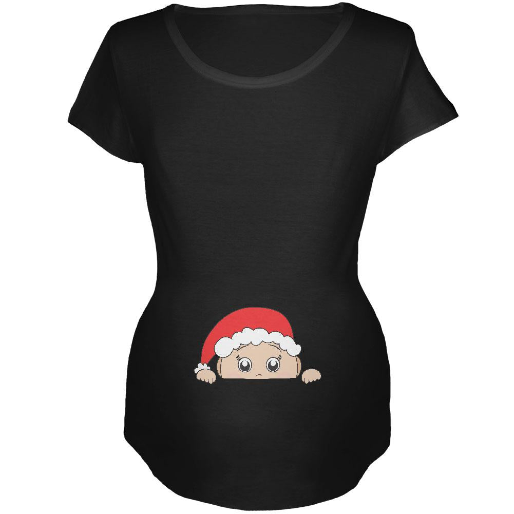 Christmas Peeking Baby Santa Maternity Soft T Shirt Maternity T-Shirts Old Glory 2XL Black 