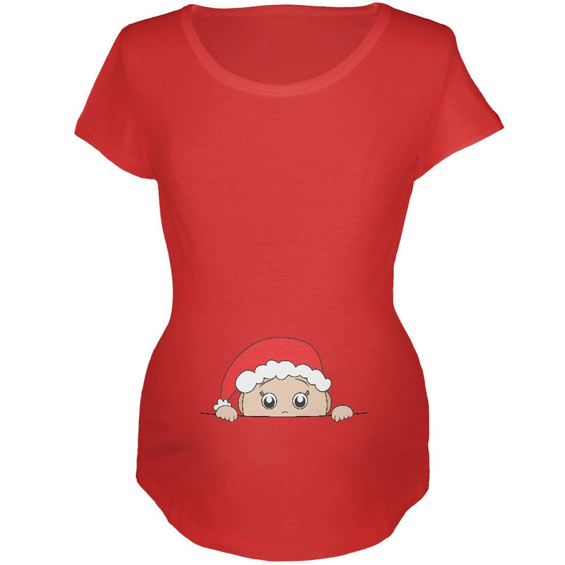 Christmas Peeking Baby Santa Maternity Soft T Shirt Maternity T-Shirts Old Glory 2XL Red 