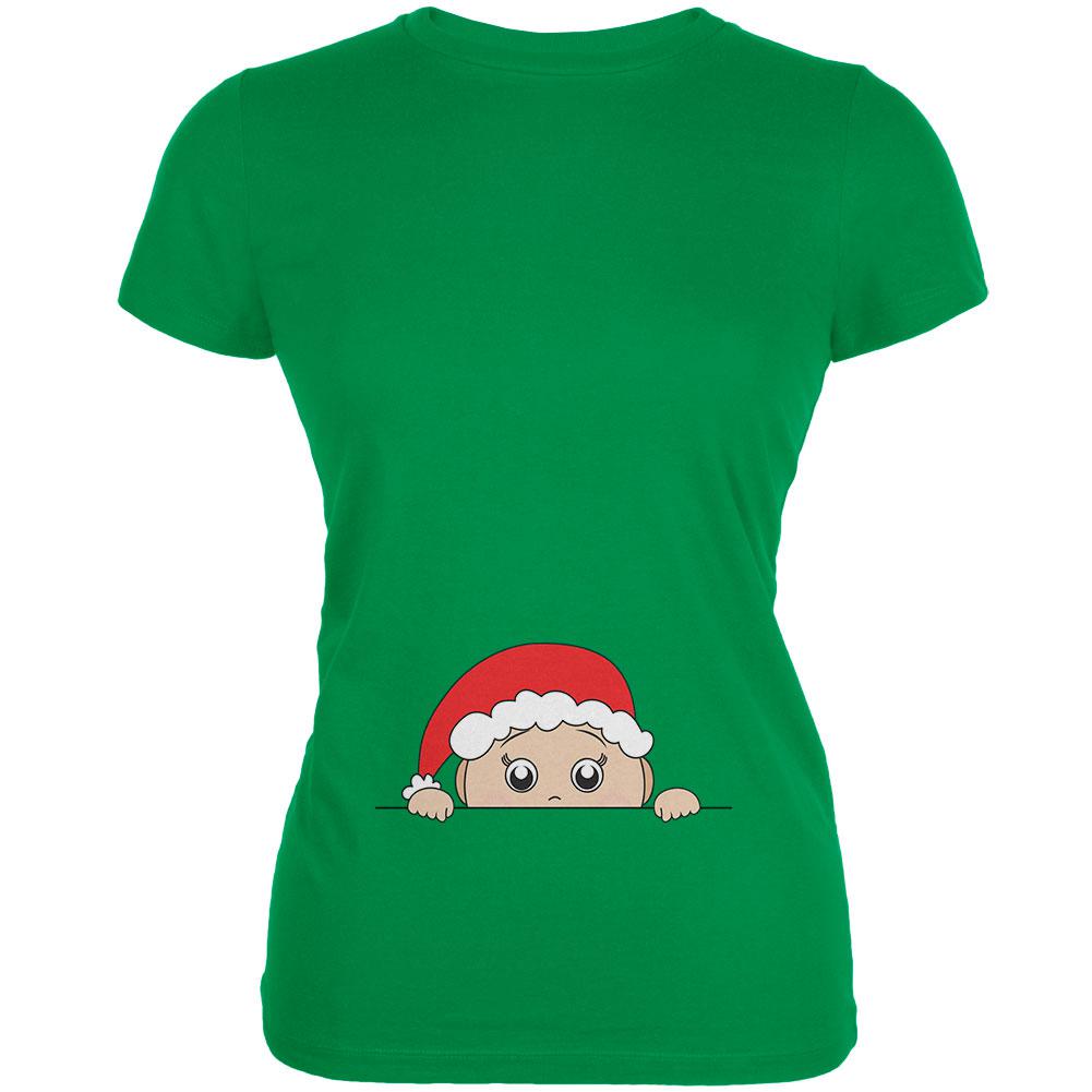 Christmas Peeking Baby Santa Juniors Soft T Shirt Juniors T-Shirts Old Glory 2XL Irish Green 