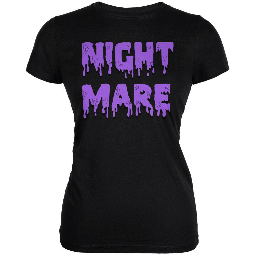 Halloween Nightmare Horror Purple Dripping Text Juniors Soft T Shirt Juniors T-Shirts Old Glory 2XL Black 