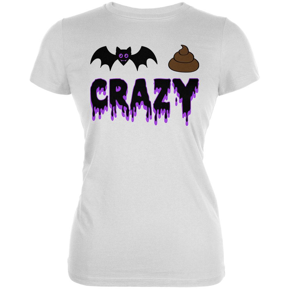 Halloween Bat Poop Crazy  Juniors Soft T Shirt Juniors T-Shirts Old Glory 2XL White 