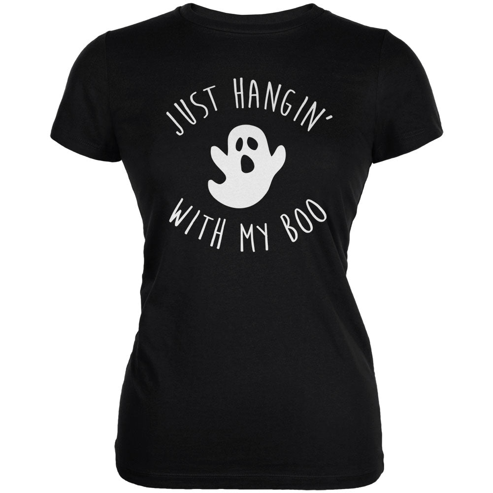 Halloween Just Hangin With My Boo Ghost Juniors Soft T Shirt Juniors T-Shirts Old Glory 2XL Black 