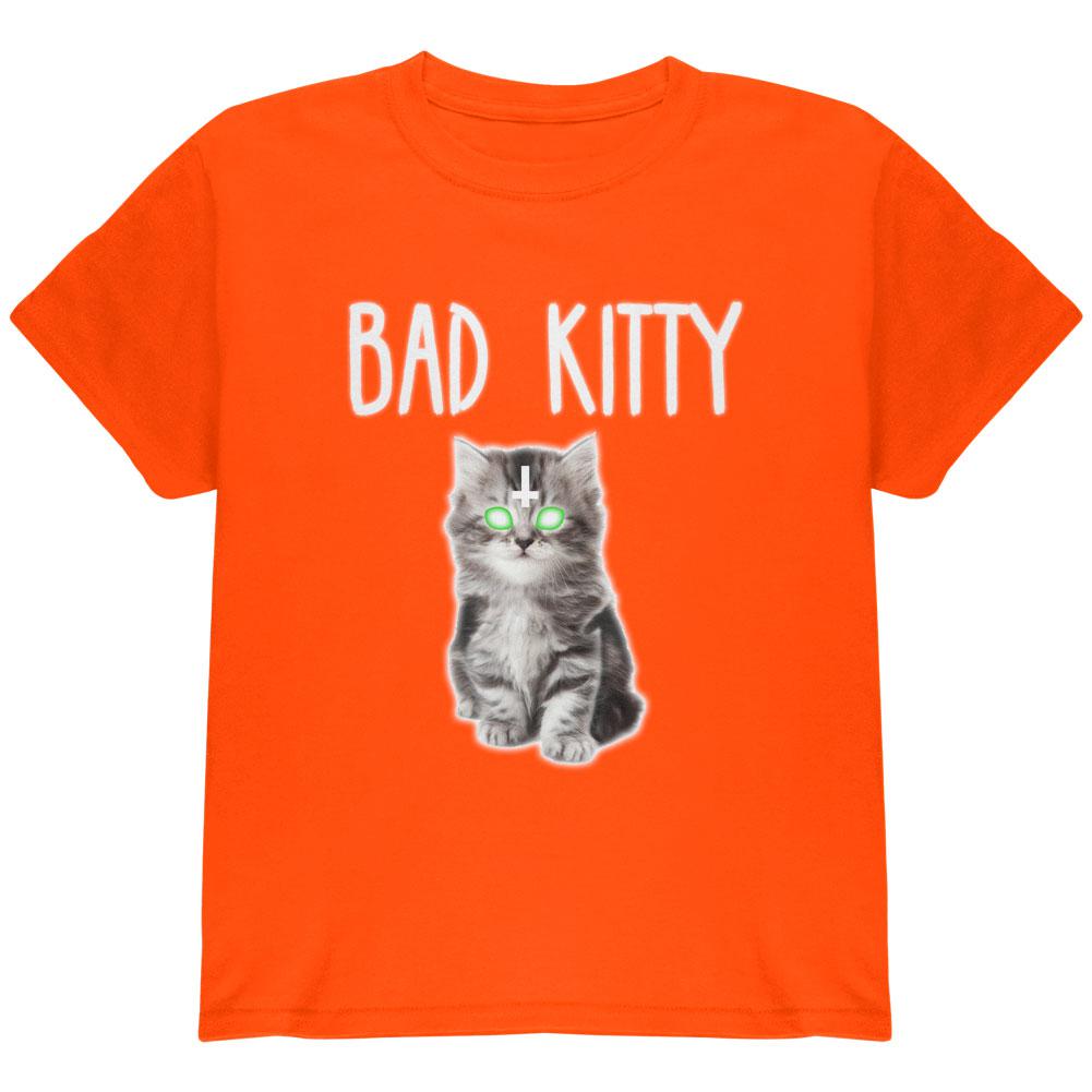 Halloween Bad Kitty Cat Ghost Youth T Shirt Youth T-Shirts Old Glory LG Orange 