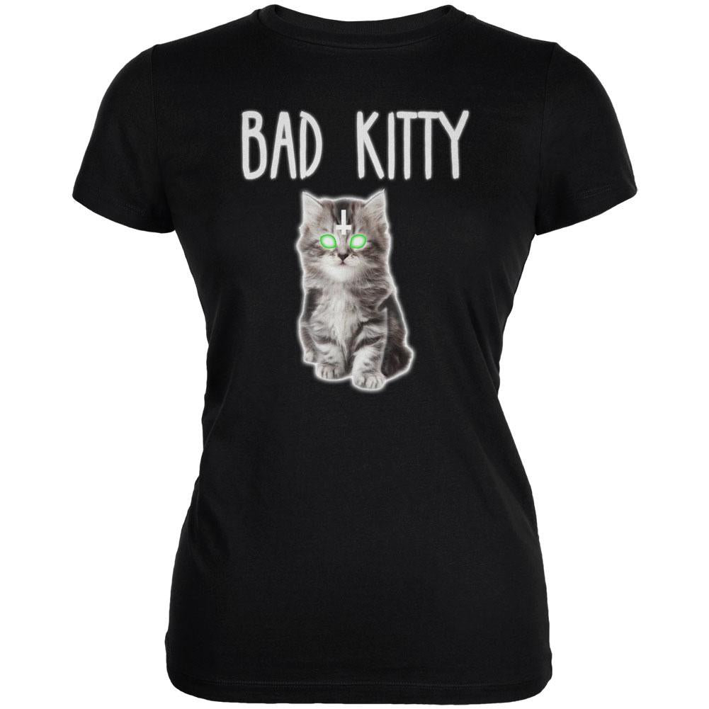 Halloween Bad Kitty Cat Ghost Juniors Soft T Shirt Juniors T-Shirts Old Glory 2XL Black 