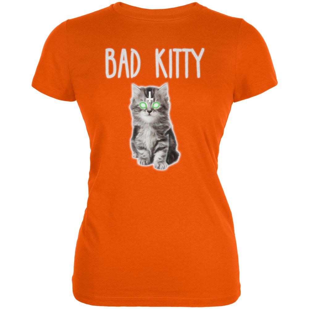 Halloween Bad Kitty Cat Ghost Juniors Soft T Shirt Juniors T-Shirts Old Glory 2XL Orange 