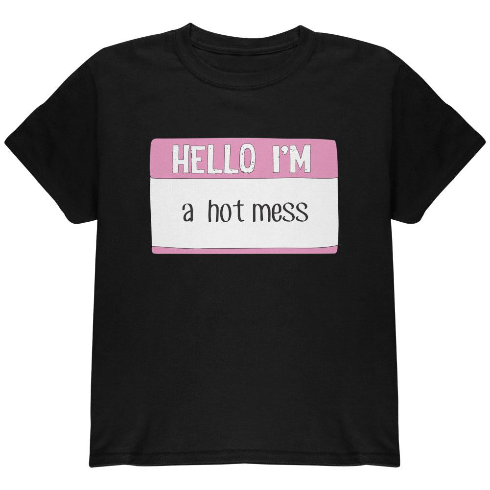 Halloween Hello I'm a Hot Mess Youth T Shirt Youth T-Shirts Old Glory LG Black 