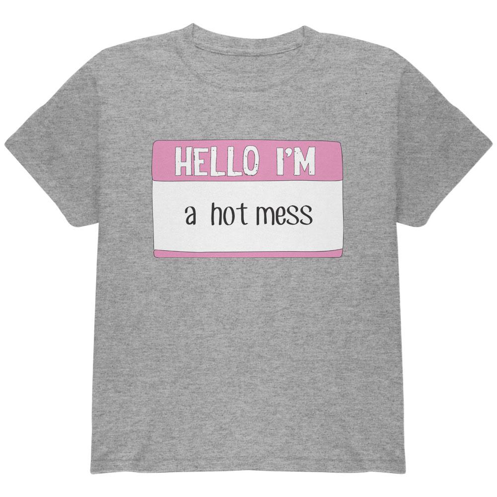 Halloween Hello I'm a Hot Mess Youth T Shirt Youth T-Shirts Old Glory LG Heather 