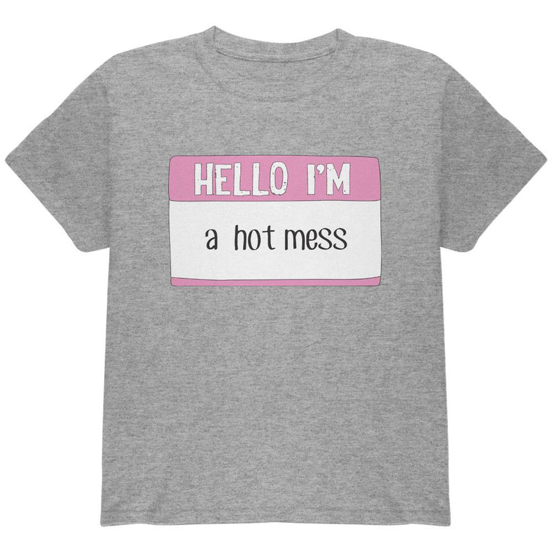 Halloween Hello I'm a Hot Mess Youth T Shirt Youth T-Shirts Old Glory LG Heather 