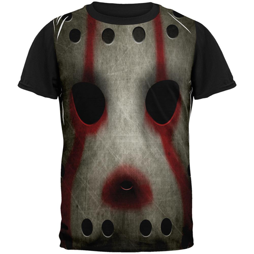 Halloween Horror Movie Hockey Mask Costume All Over Mens Black Back T Shirt Men's T-Shirts Old Glory MD Multi 