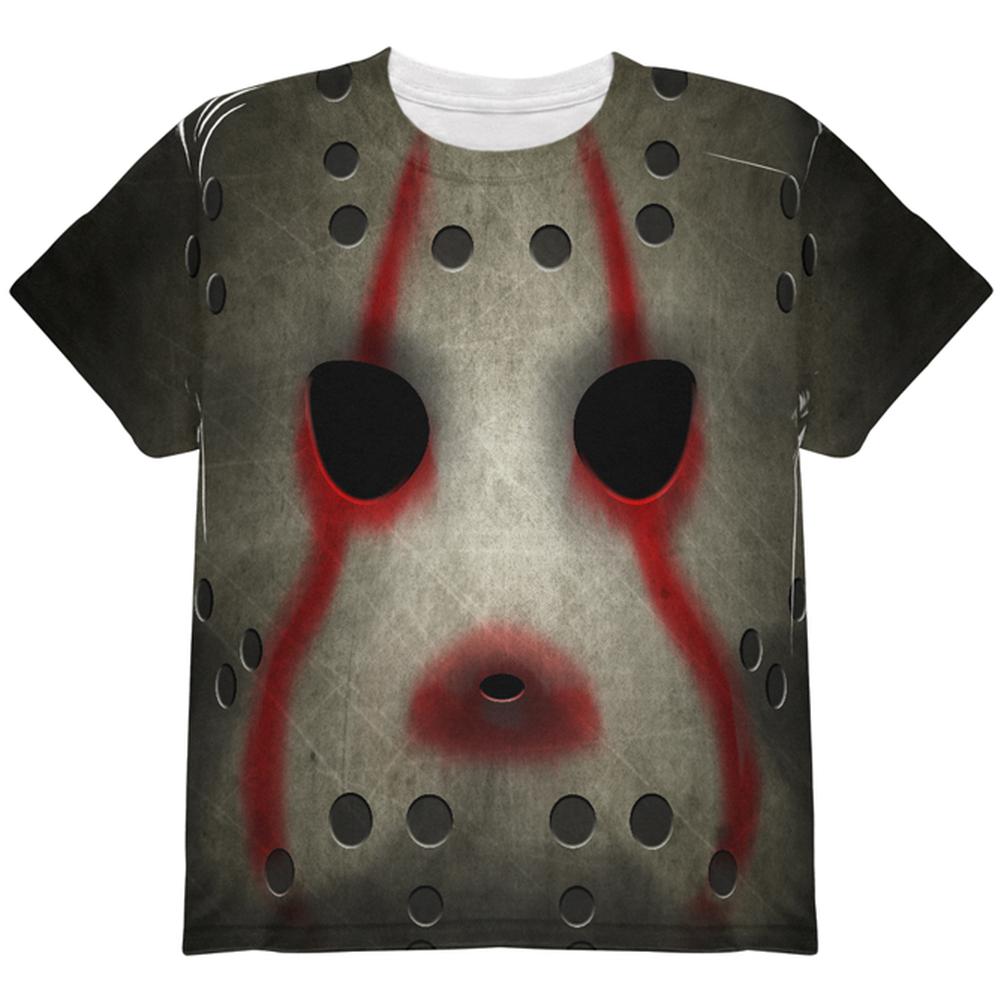 Halloween Horror Movie Hockey Mask Costume All Over Youth T Shirt Youth T-Shirts Old Glory LG Multi 