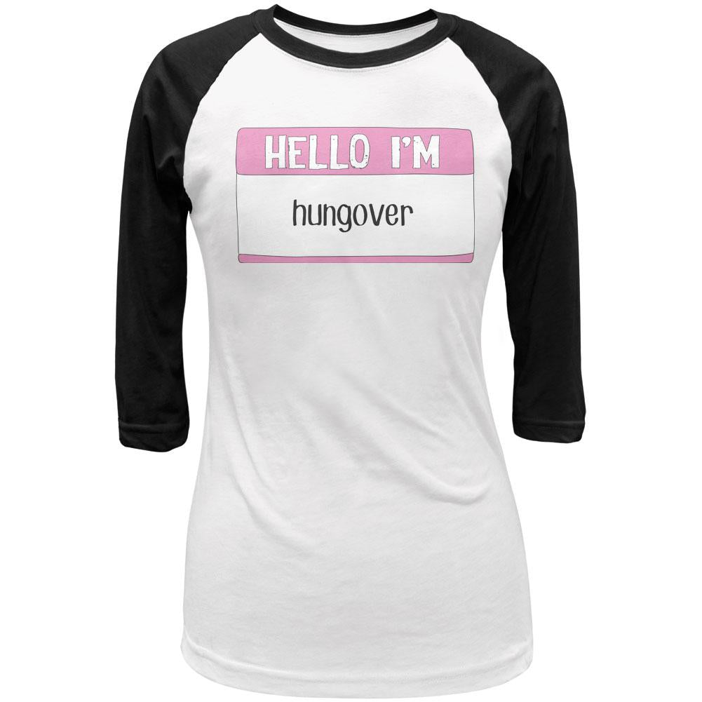 Halloween Hello I'm Hungover Juniors 3/4 Sleeve Raglan T Shirt Juniors T-Shirts Old Glory LG White-Black 