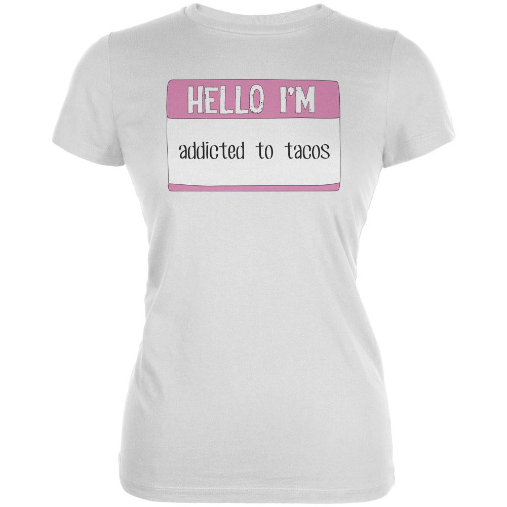 Halloween Hello I'm Addicted to Tacos Juniors Soft T Shirt Juniors T-Shirts Old Glory 2XL White 