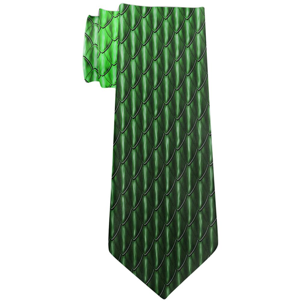 Halloween Green Earth Dragon Scales Costume All Over Neck Tie Men's Neck Ties Old Glory OS Multi 