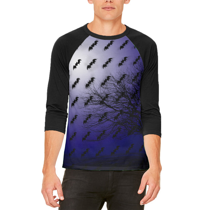 Halloween Bats in the Full Moon Light Mens Raglan T Shirt Men's T-Shirts global LG White-Black 