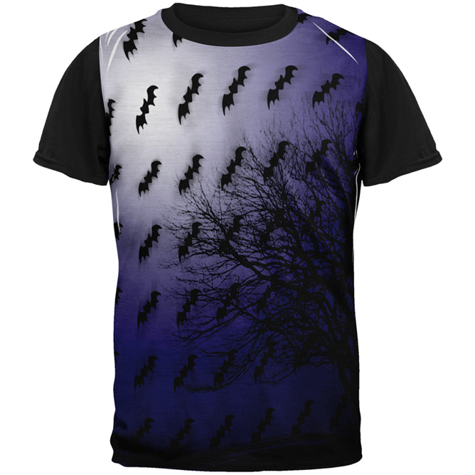 Halloween Bats in the Full Moon Light All Over Mens Black Back T Shirt Men's T-Shirts Old Glory SM Multi 