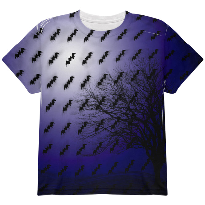 Halloween Bats in the Full Moon Light All Over Youth T Shirt Youth T-Shirts global YLG Multi 