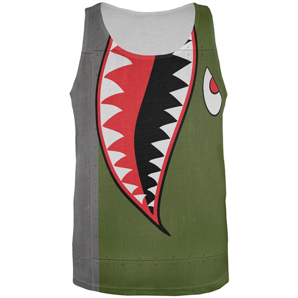 Halloween WWII Flying Tiger Fighter Shark Nose Art All Over Mens Tank Top Men's Tank Tops Old Glory 2XL Multi 