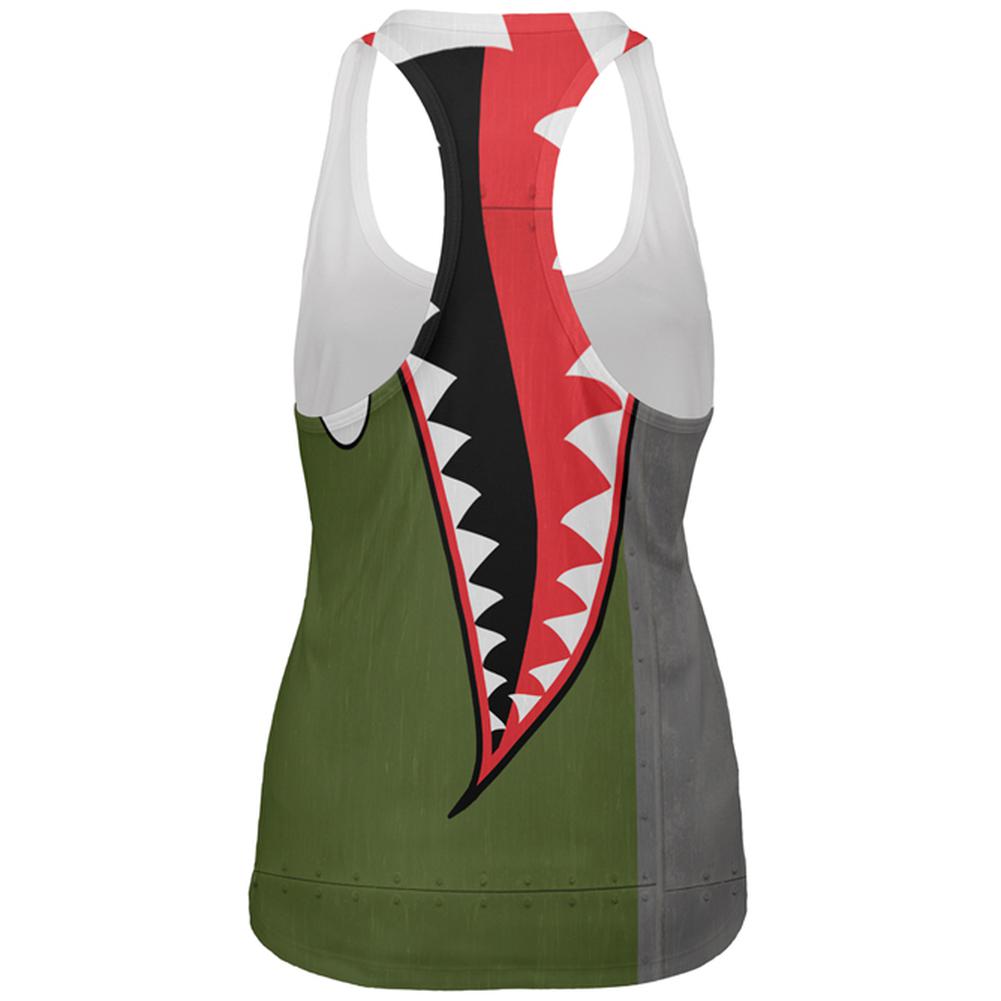 Halloween WWII Flying Tiger Fighter Shark Nose Art All Over Womens Work Out Tank Top Women's Tank Tops Old Glory   