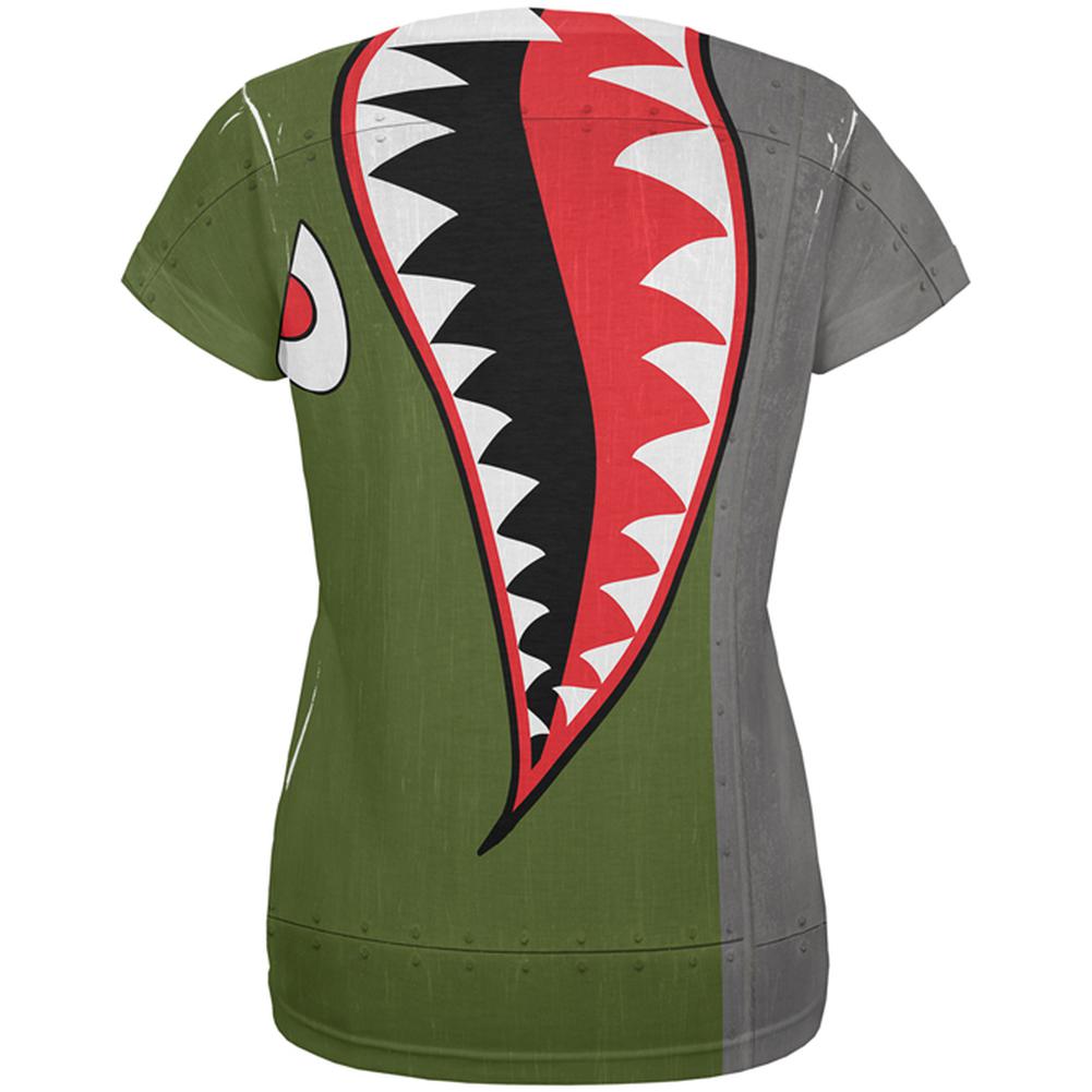 Halloween WWII Flying Tiger Fighter Shark Nose Art All Over Womens T Shirt Women's T-Shirts Old Glory   