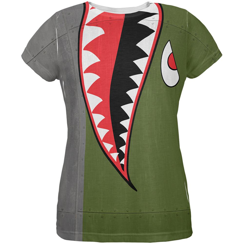 Halloween WWII Flying Tiger Fighter Shark Nose Art All Over Womens T Shirt Women's T-Shirts Old Glory 2XL Multi 