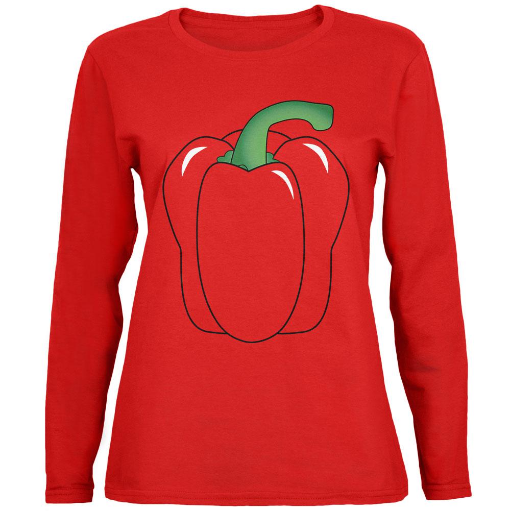 Halloween Fruit Vegetable Bell Pepper Costume Womens Long Sleeve T Shirt Women's Long Sleeves Old Glory 2XL Red 