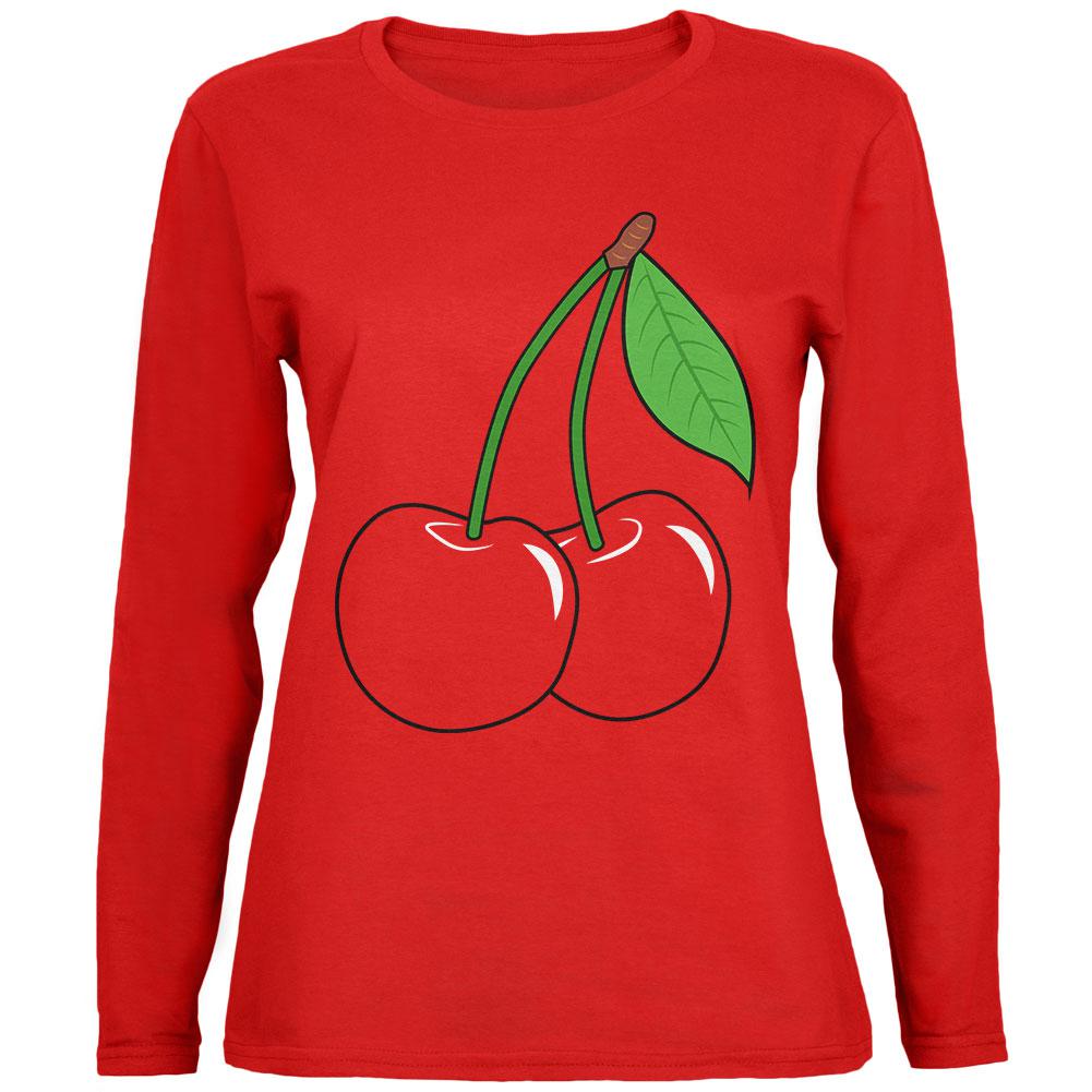 Halloween Fruit Cherry Costume Womens Long Sleeve T Shirt Women's Long Sleeves Old Glory 2XL Red 