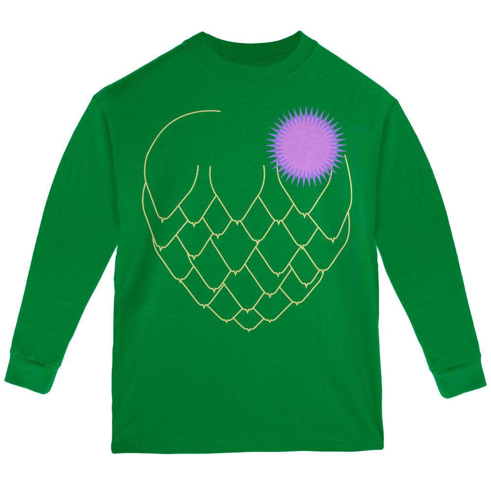 Halloween Vegetable Artichoke Costume Youth Long Sleeve T Shirt Youth Long Sleeves Old Glory LG Green 