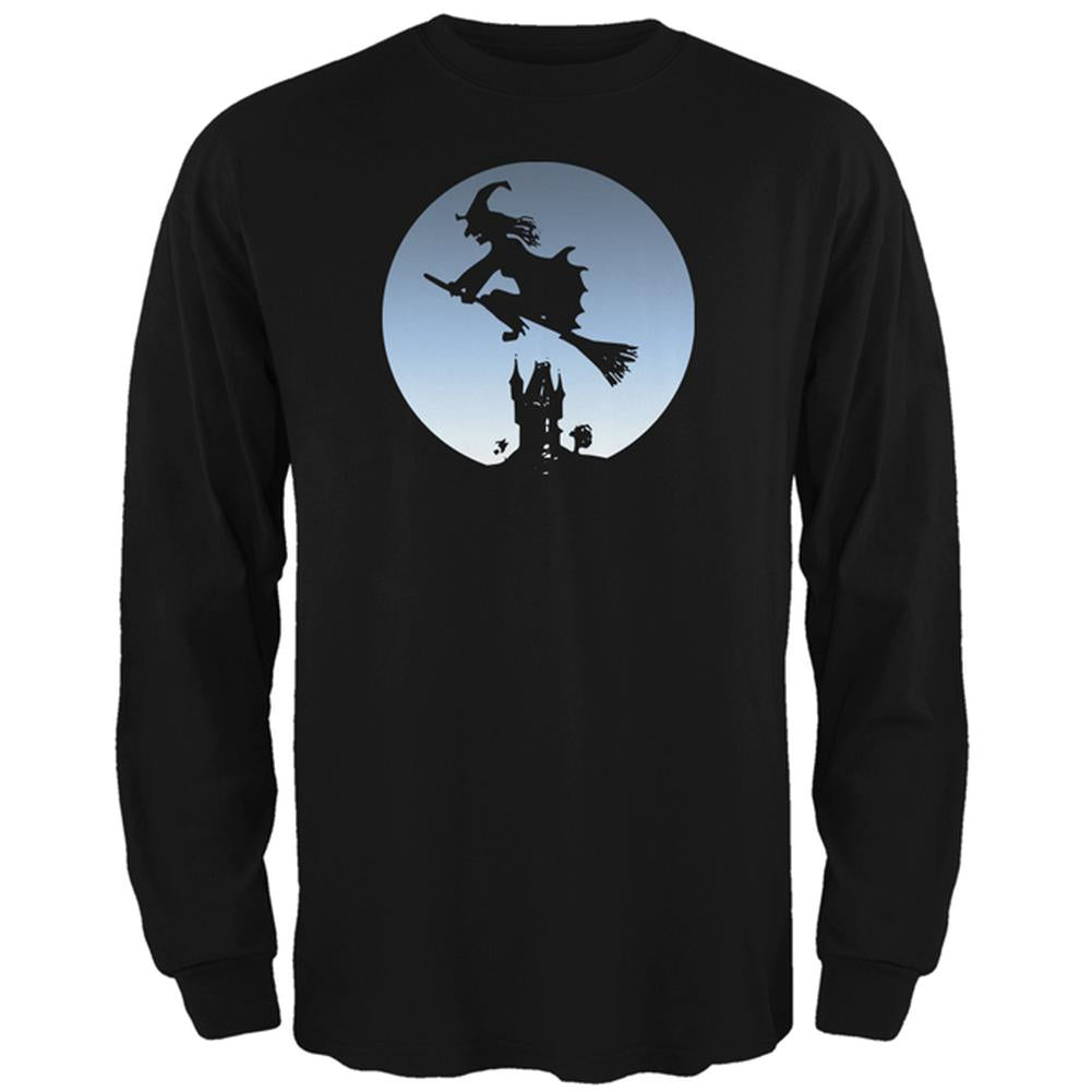 Halloween Witch Riding Broomstick Full Moon Mens Long Sleeve T Shirt Men's Long Sleeves Old Glory 2XL Black 