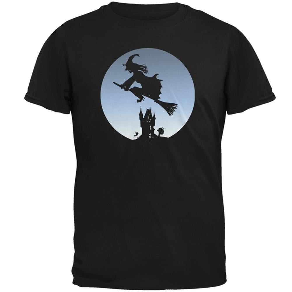 Halloween Witch Riding Broomstick Full Moon Mens T Shirt Men's T-Shirts Old Glory 2XL Black 