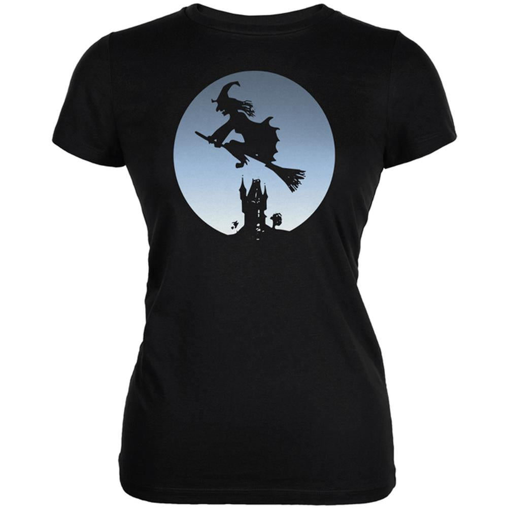 Halloween Witch Riding Broomstick Full Moon Juniors Soft T Shirt Juniors T-Shirts Old Glory 2XL Black 