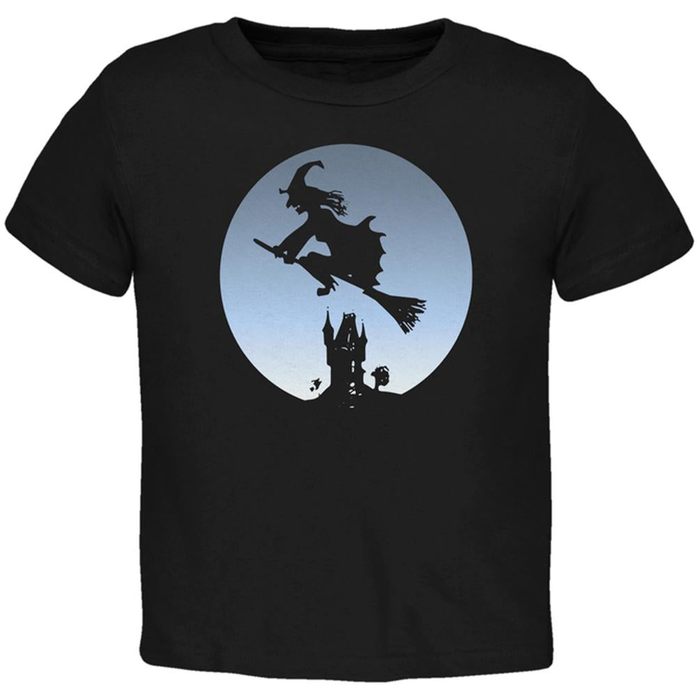 Halloween Witch Riding Broomstick Full Moon Toddler T Shirt Toddler T-Shirts Old Glory 2T Black 