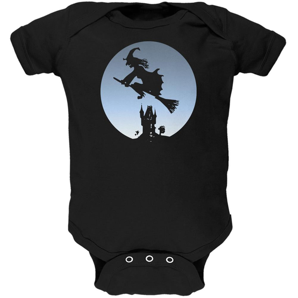 Halloween Witch Riding Broomstick Full Moon Soft Baby One Piece Baby One Piece Old Glory 0-3M Black 